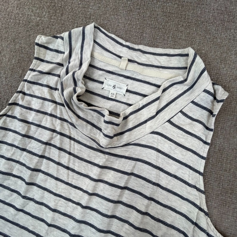 Lou & Grey Tank Top Womens 2XL Multi Striped French Terry Cowl Neck Side Slit